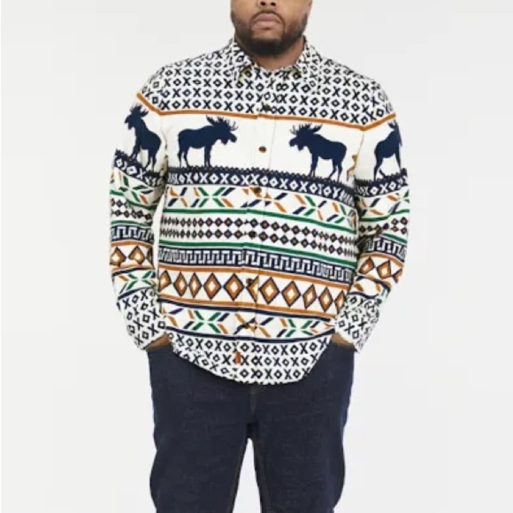 NWT Chaps Double Sided Brushed Cotton Long Sleeve Chamois Shirt Moose Print